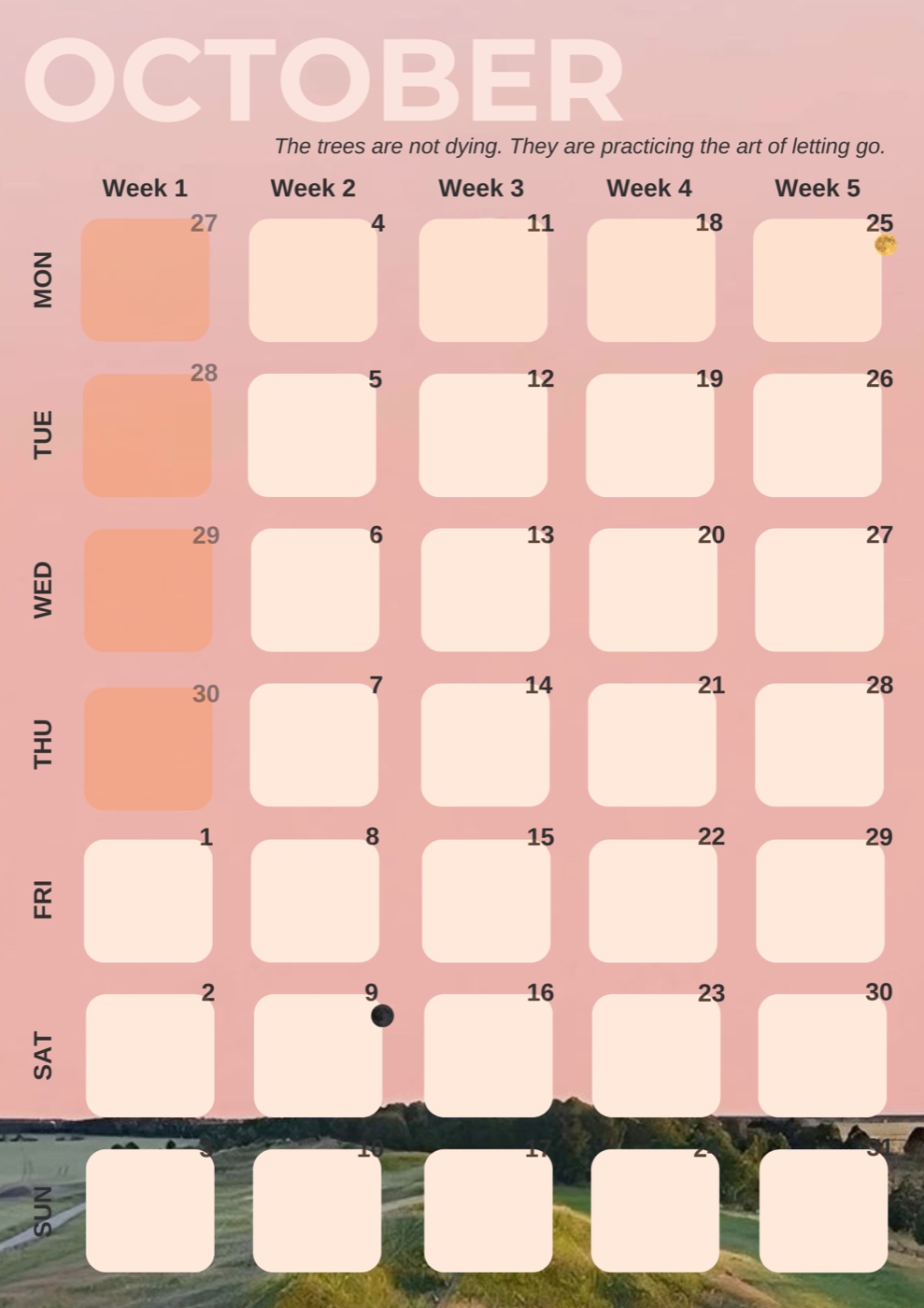 October: a dusky coral sky over the hills